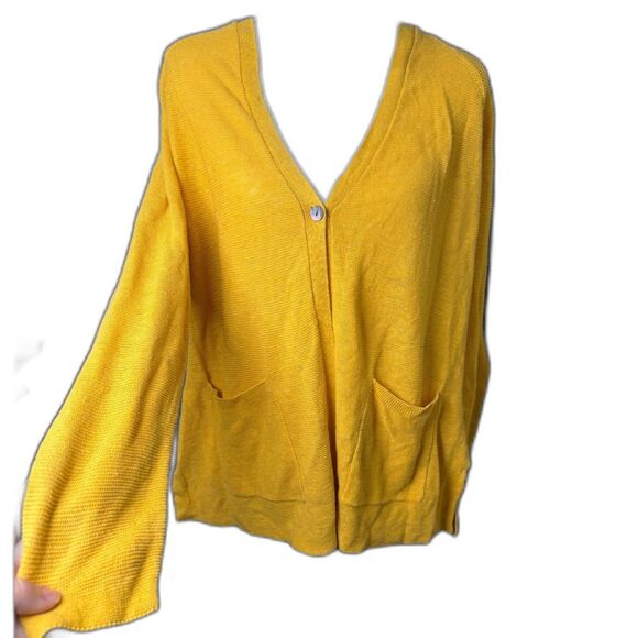 Eileen Fisher Sweaters - Eileen Fisher mustard yellow 100% organic linen cardigan size Medium